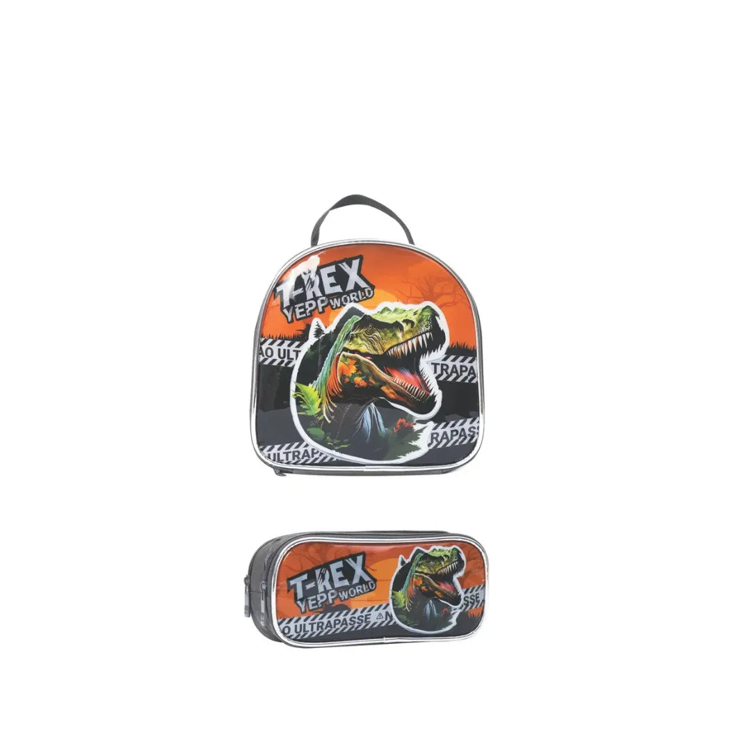 Kit Mochila de Rodinha Dinossauro Cinza Yepp com Lancheira e Estojo