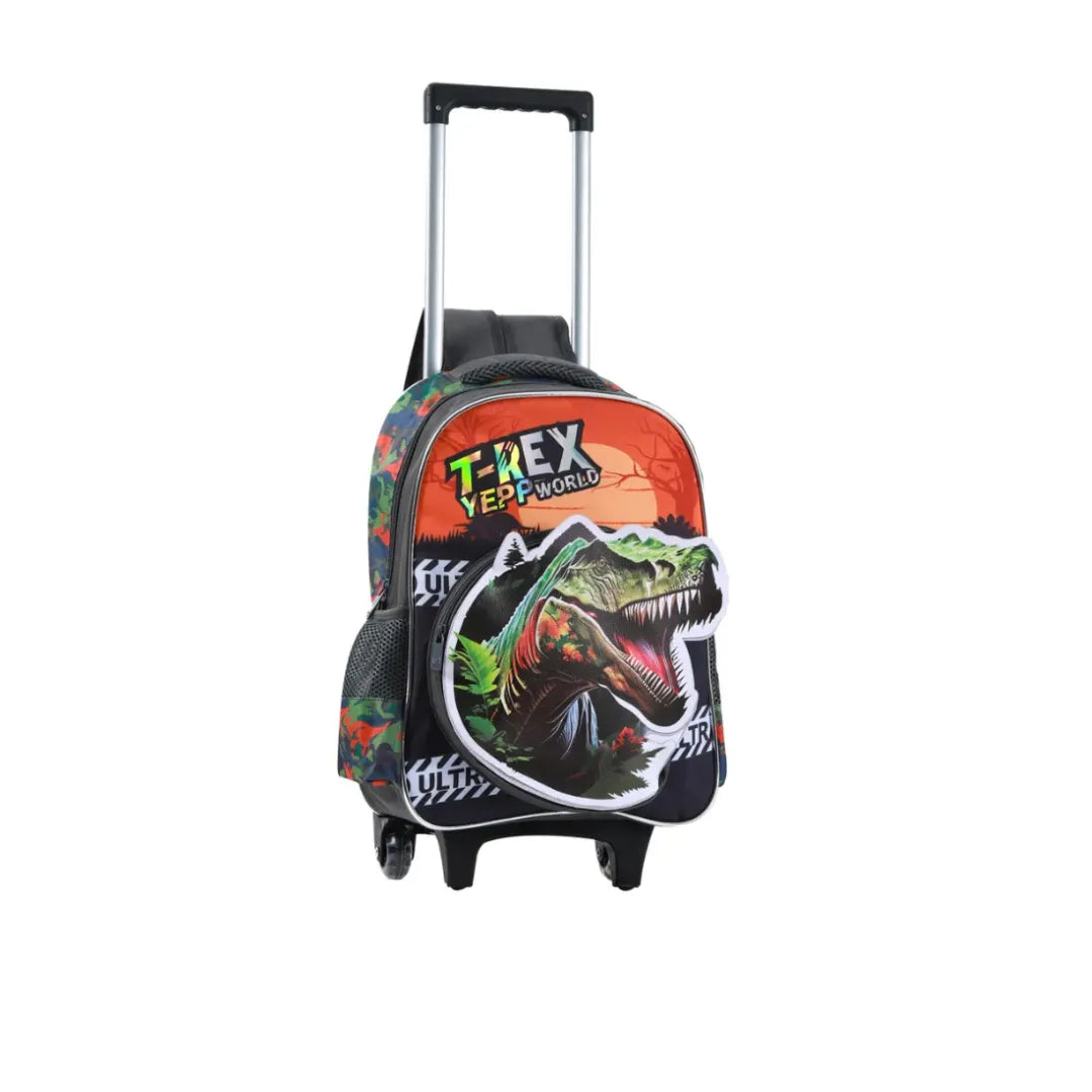Kit Mochila de Rodinha Dinossauro Cinza Yepp com Lancheira e Estojo