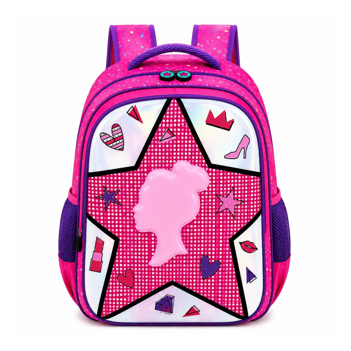 Mochila de Costas Girl Rosa Alto Relevo Ponto Verde