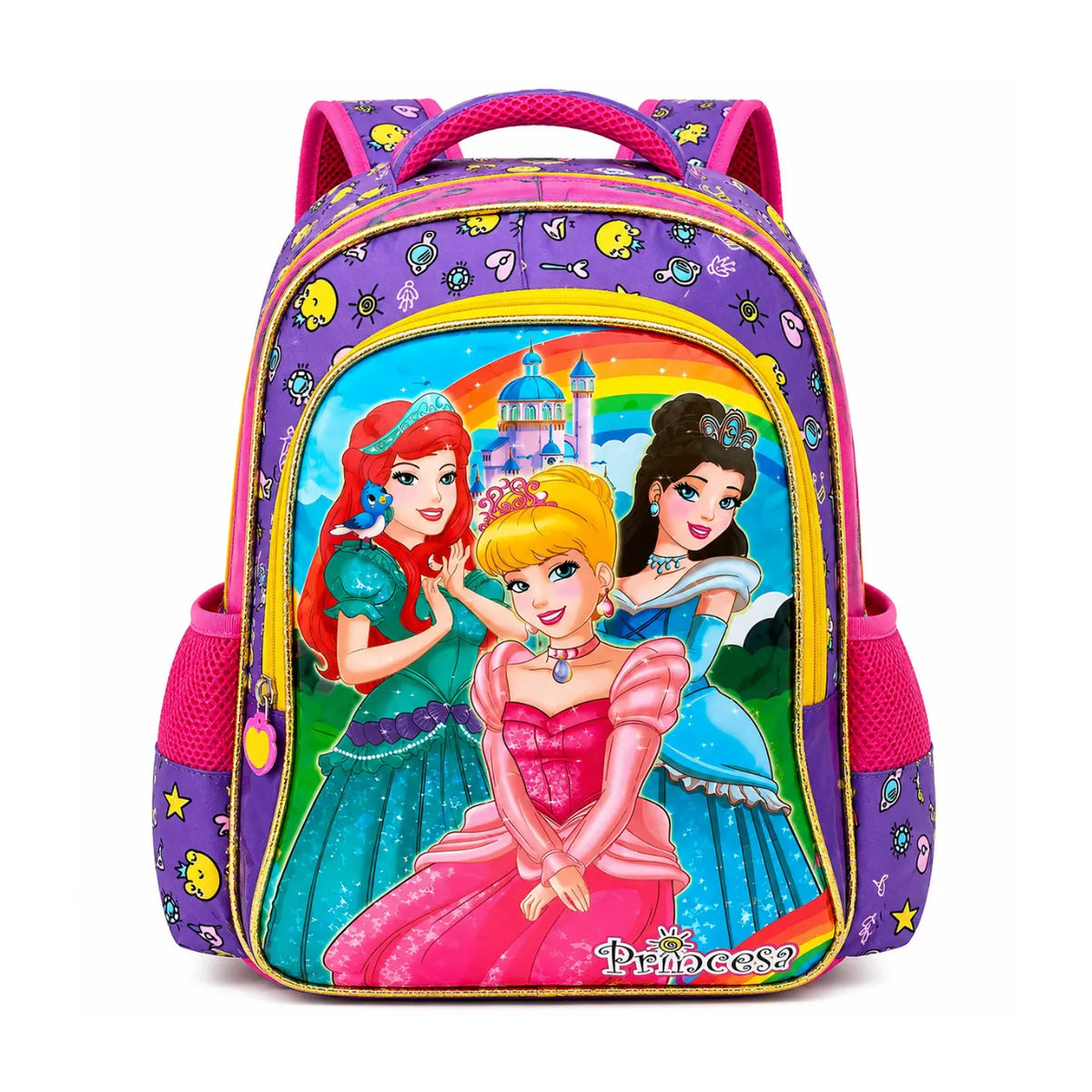 Mochila de Costas Princesas Rosa Ponto Verde Infantil