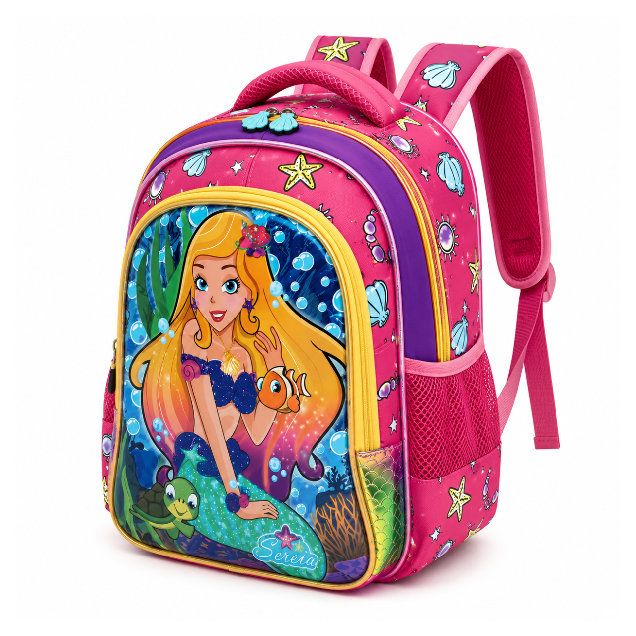 Mochila de Costas Sereia Rosa Infantil Ponto Verde