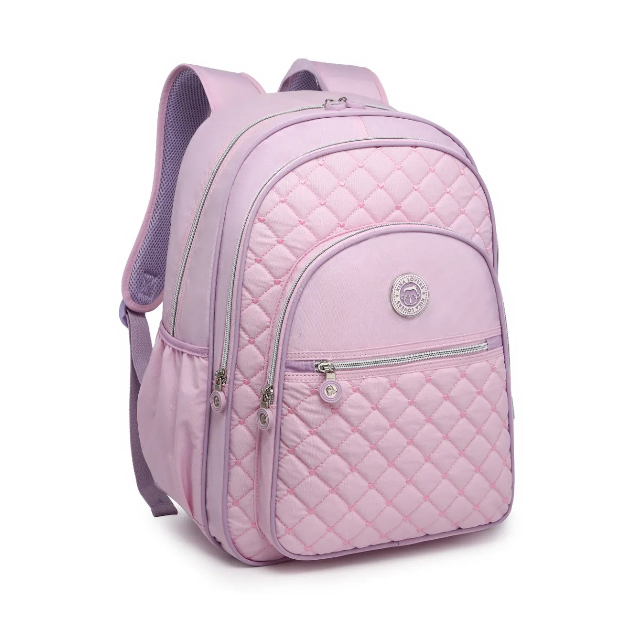 Mochila de Costas Feminina Rosa  Kika Escolar Casual com Bolso Frontal