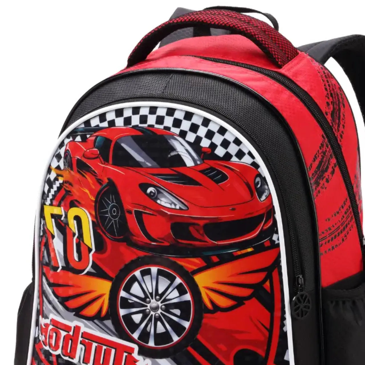 Mochila de Costas Carros Vermelha e Xadrez Infantil Denlex