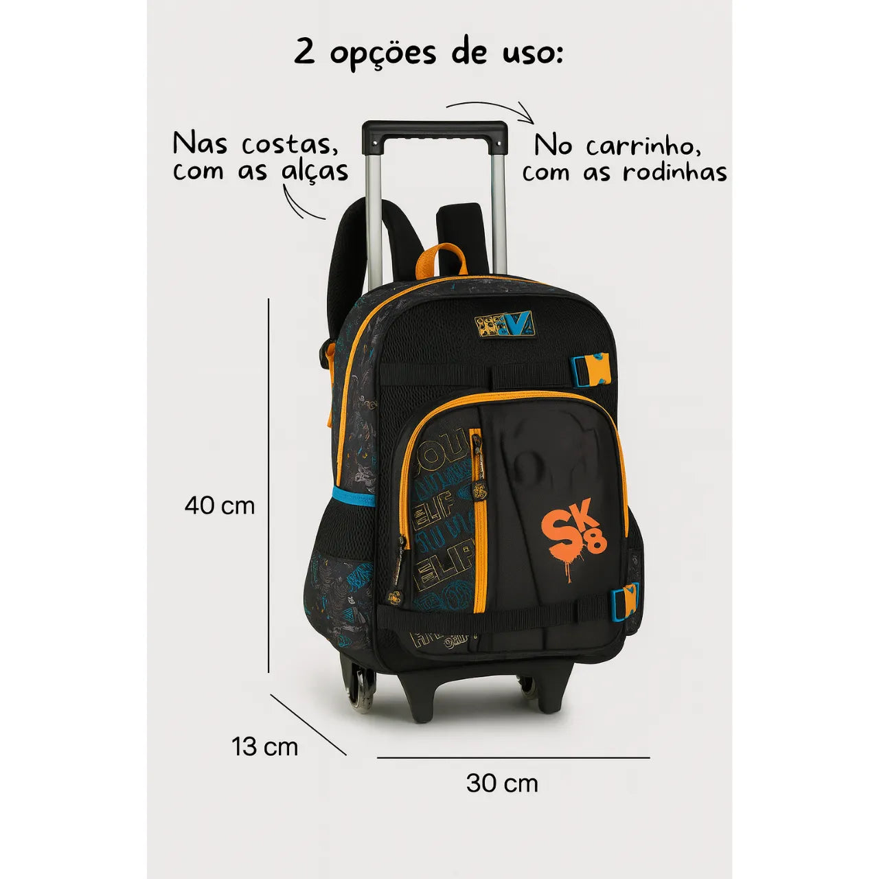 Kit Mochila de Rodinhas 16" Clio Escolar 3 Peças