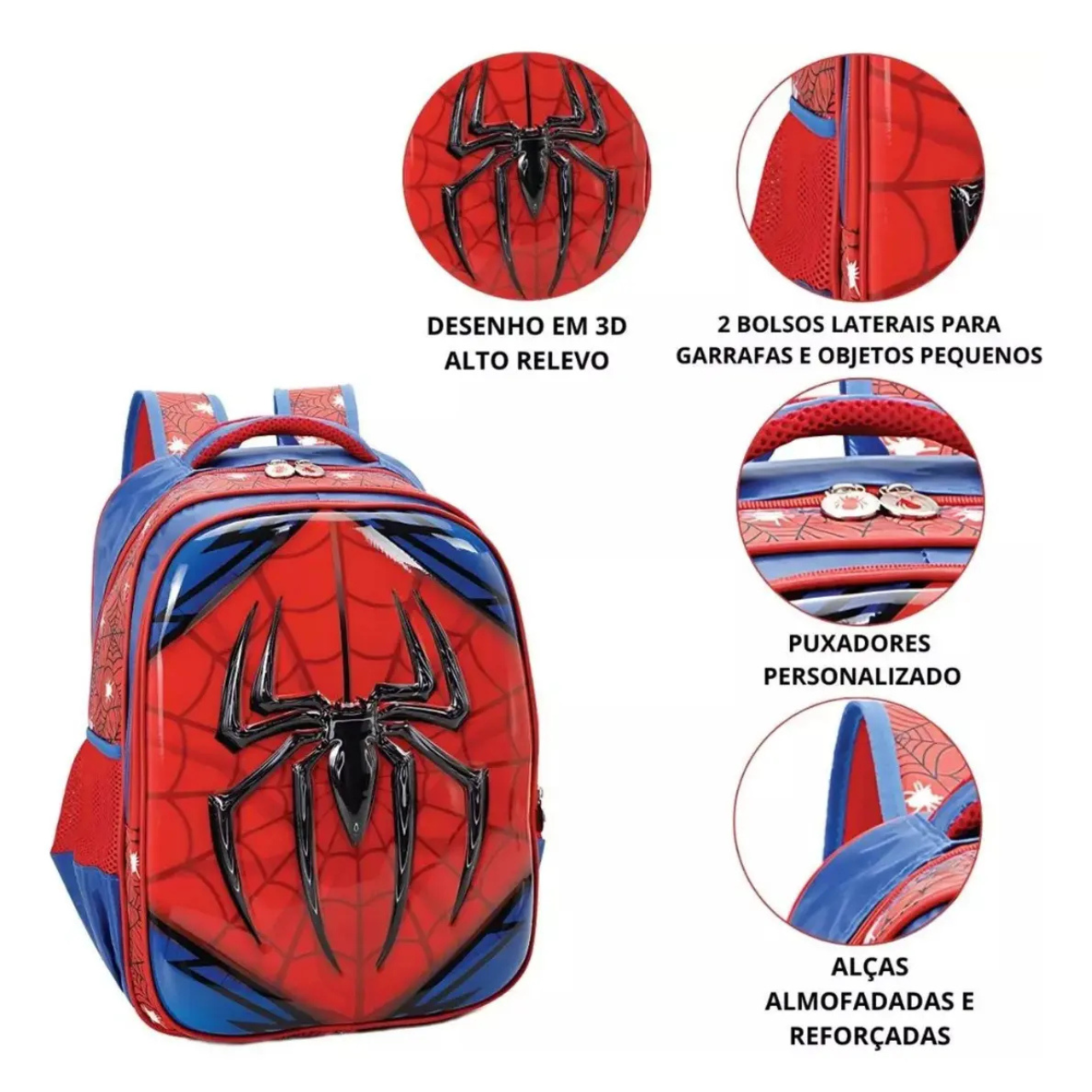 Mochila de Costa Aranha Alto Relevo Azul Escolar Ponto Verde