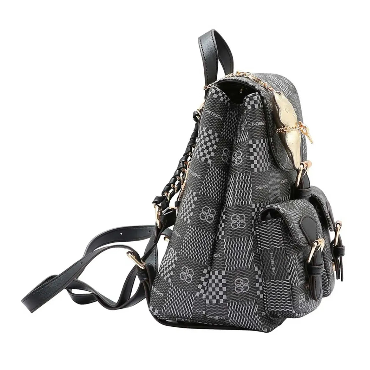 Mochila Feminina de Costas Chenson Preta Ursinho Monograma