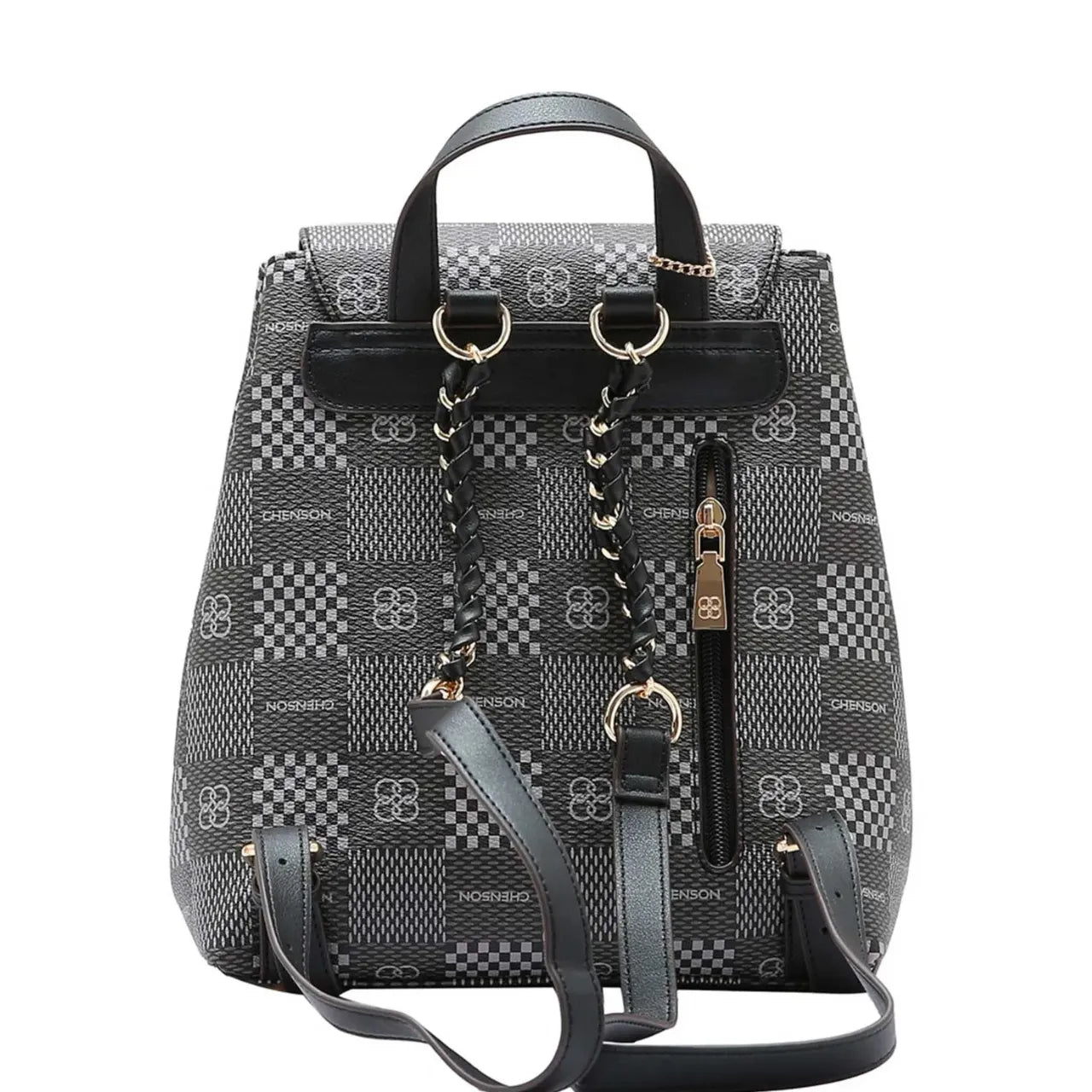 Mochila Feminina de Costas Chenson Preta Ursinho Monograma