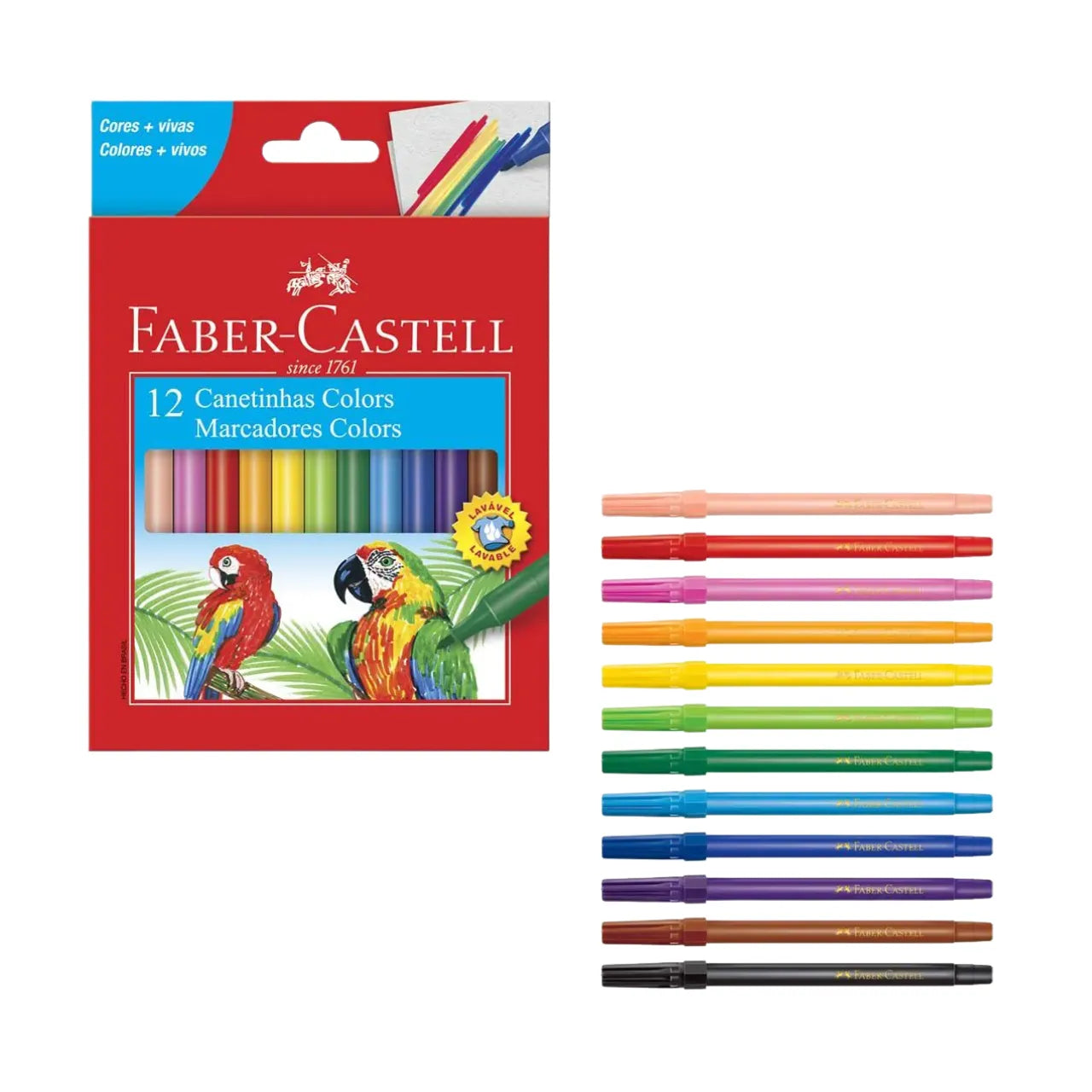 Caneta Hidrográfica 12 Cores Faber Castell Lavável