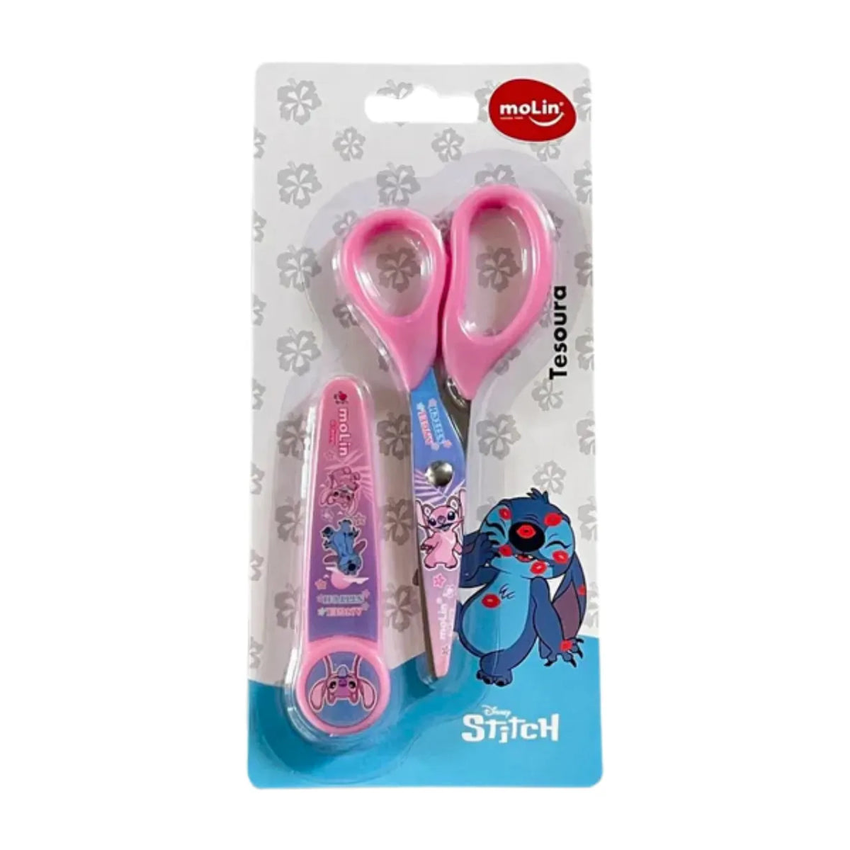Tesoura com Protetor 13cm Molin Stitch Aço Inox Rosa