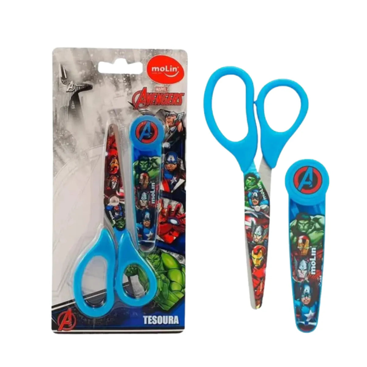 Tesoura com Protetor 13cm Molin Avengers Aço Inox Azul