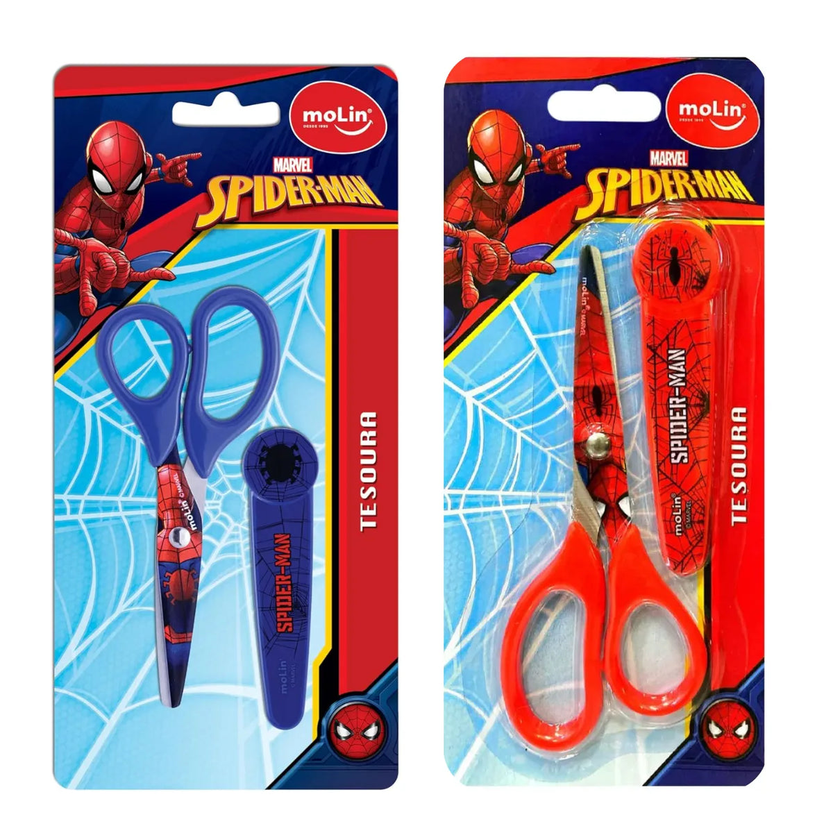 Tesoura com Protetor 13cm Molin Spider-Man Aço Inox Azul