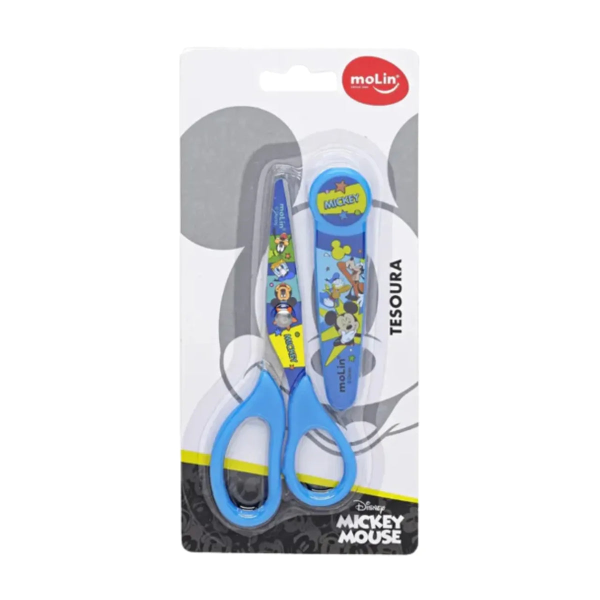 Tesoura com Protetor 13cm Molin Aço Inox Mickey Azul