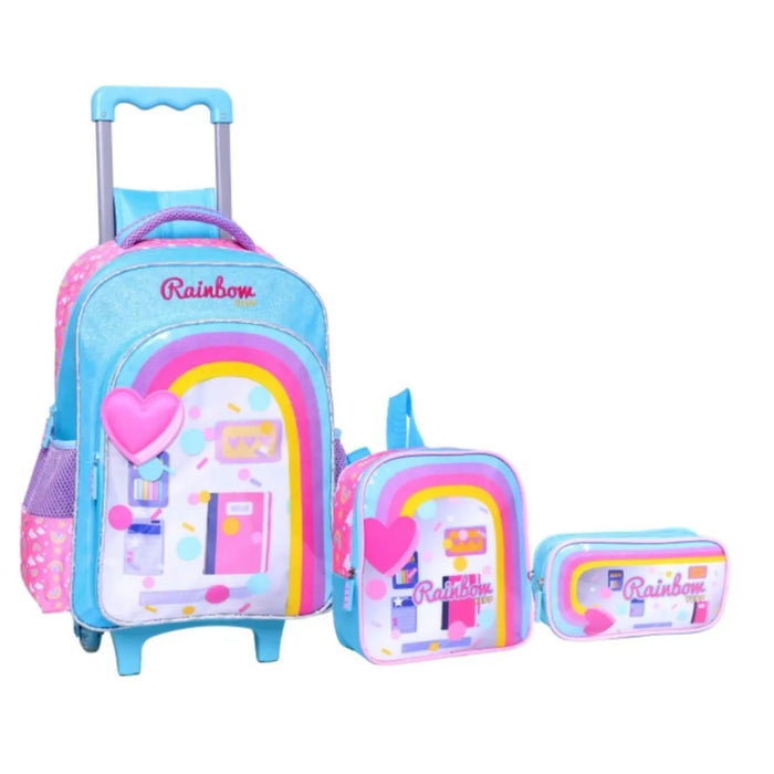 Kit Mochila de Rodinha Feminina Azul Yepp com Lancheira e Estojo
