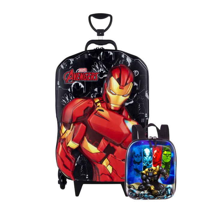Kit Mochila Rodinha Homem de Ferro Infantil Avengers 3D