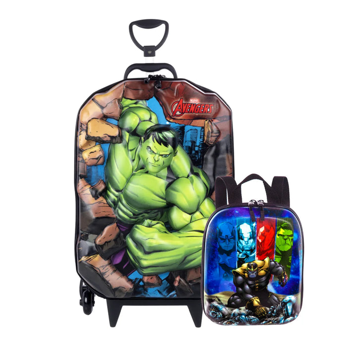 Kit Mochila De Rodinha 3d Hulk Com Lancheira Diplomata
