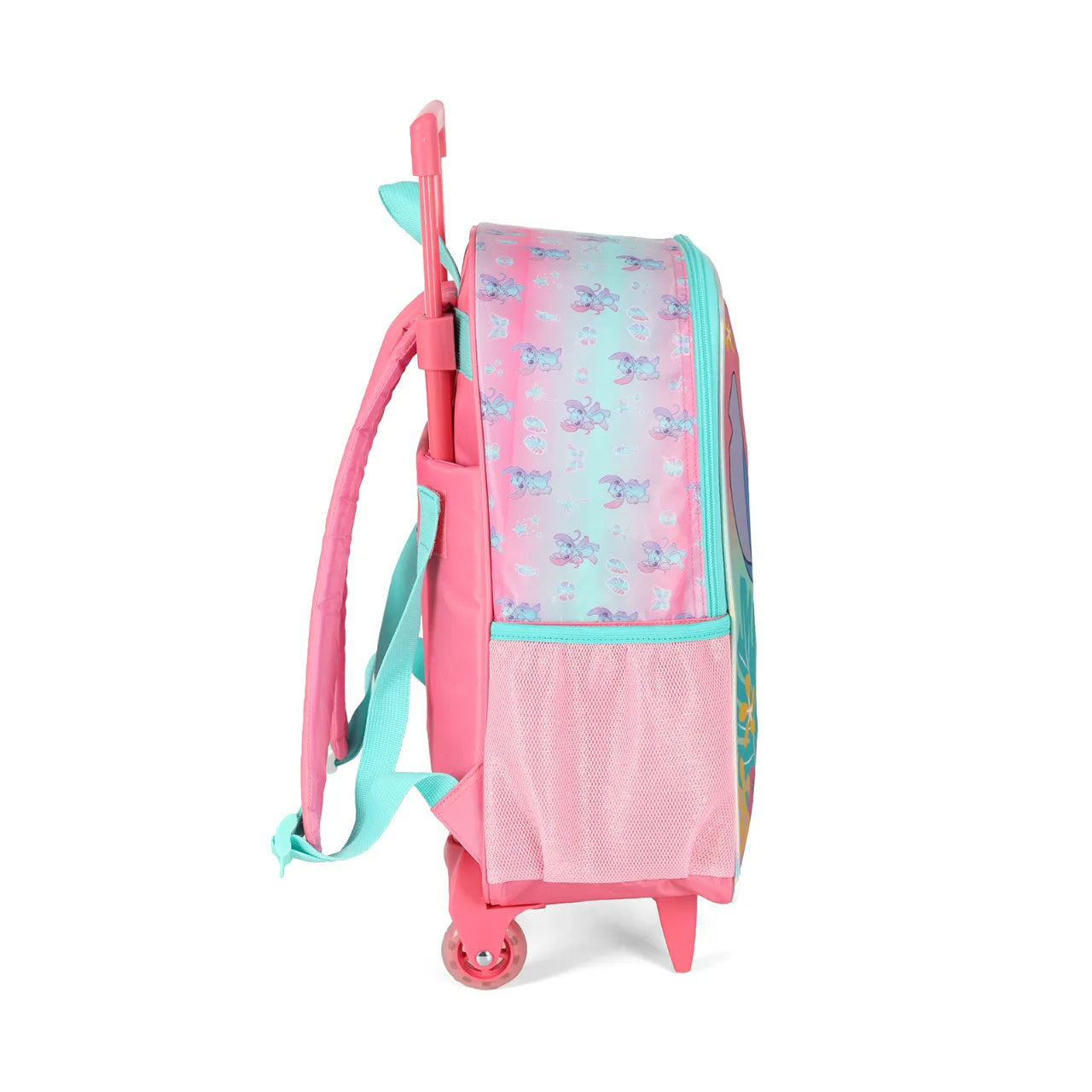Kit Mochila Rodinha Stitch Rosa com Lancheira e Estojo