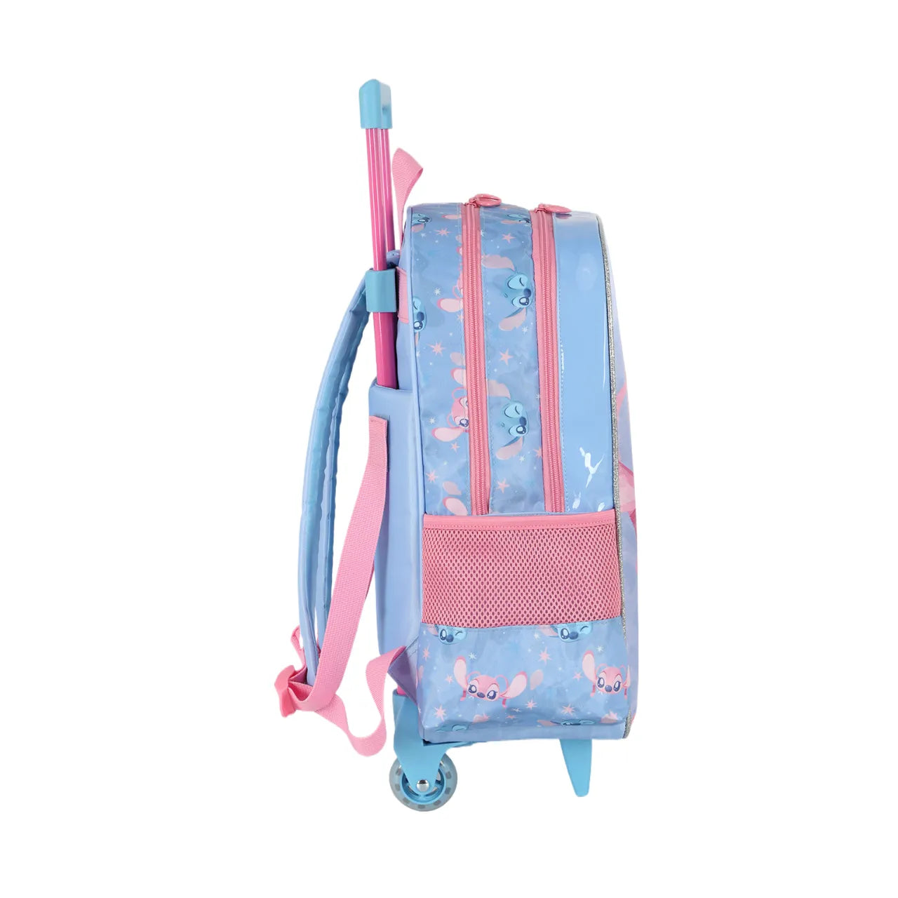 Kit Mochila Rodinha Stitch e Angel com Lancheira e Estojo