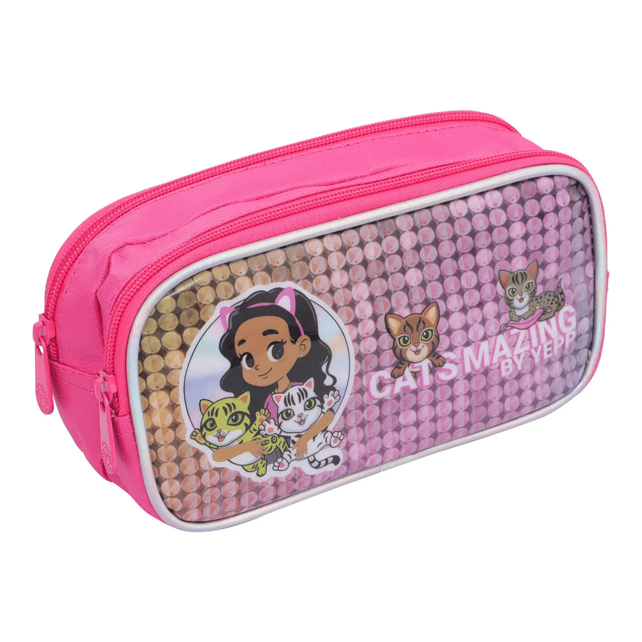 Kit Mochila de Rodinha Cats Rosa com Estojo e Lancheira
