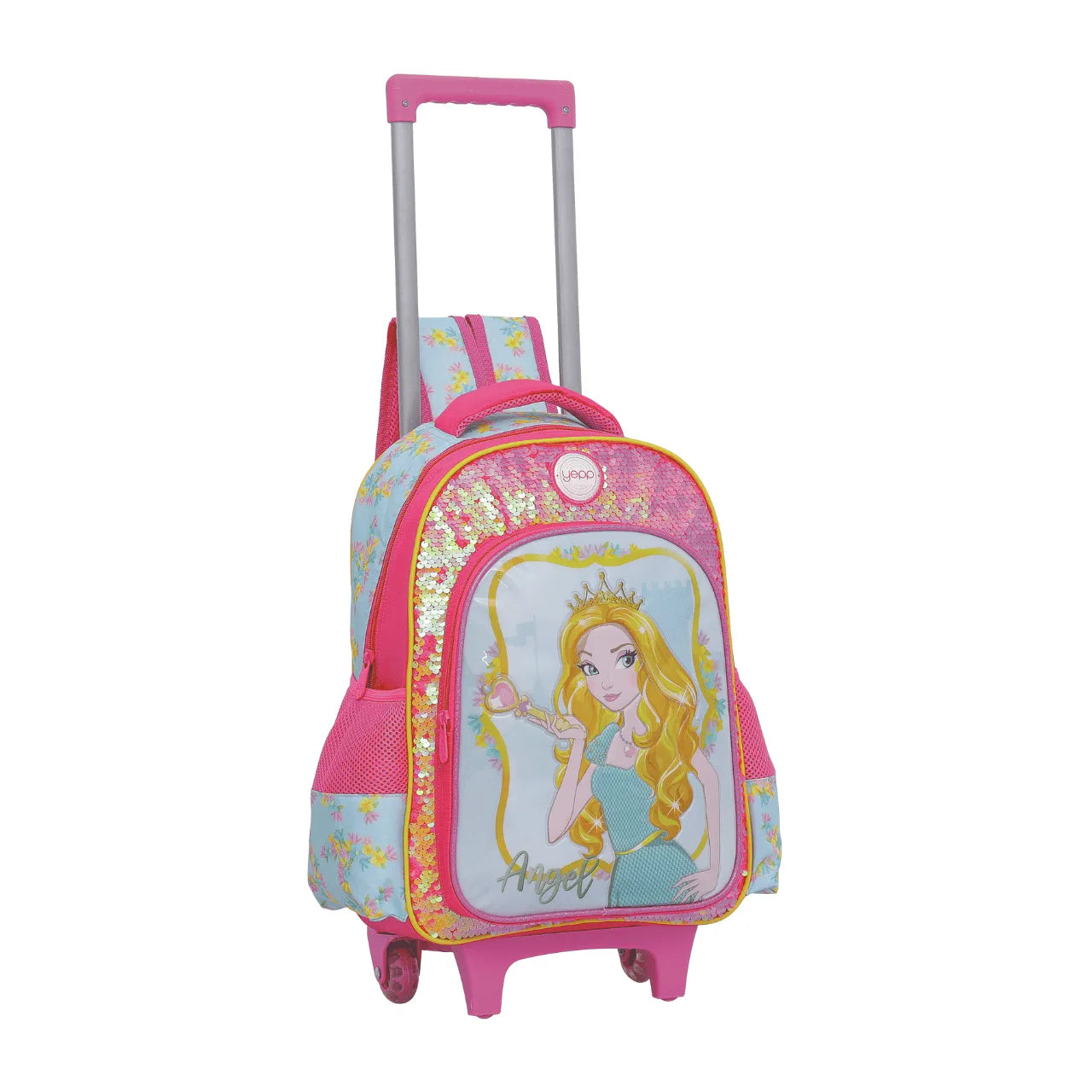 Kit Mochila Rodinha Princesa Rosa com Estojo e Lancheira