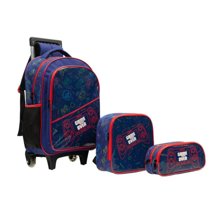 Kit Mochila Rodinha Game Over com Lancheira e Estojo