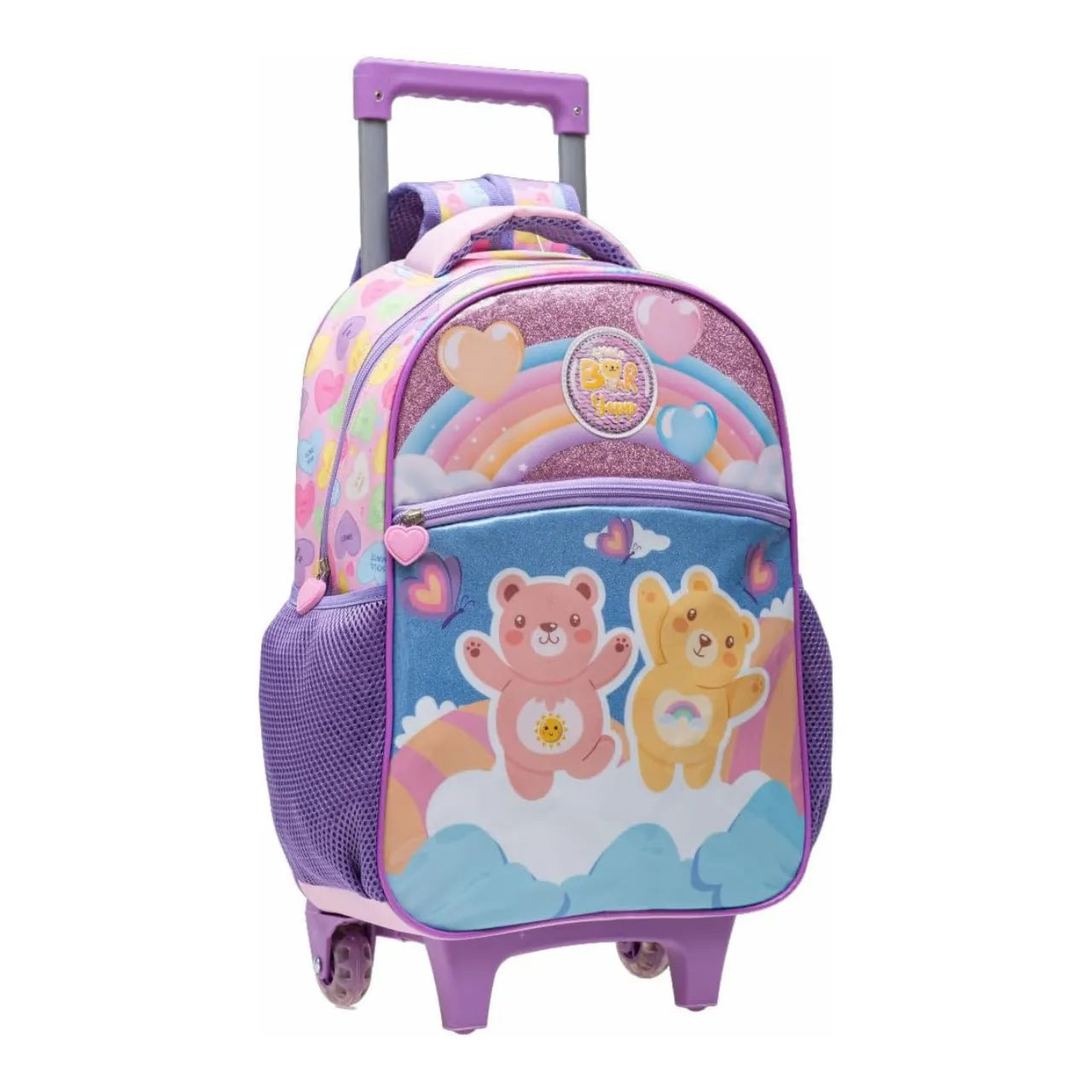 Kit Mochila Rodinha Ursinhos Roxa com Lancheira e Estojo