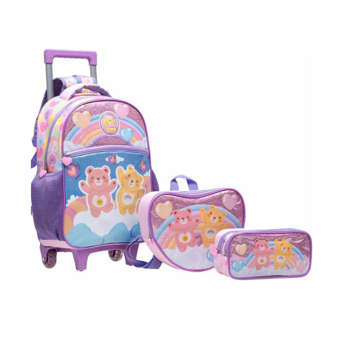 Kit Mochila Rodinha Ursinhos Roxa com Lancheira e Estojo