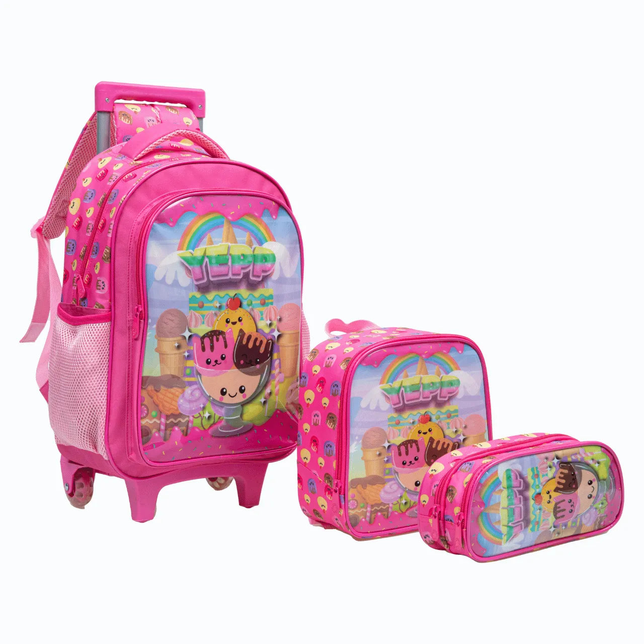 Kit Mochila Rodinha Sorvete com Lancheira e Estojo