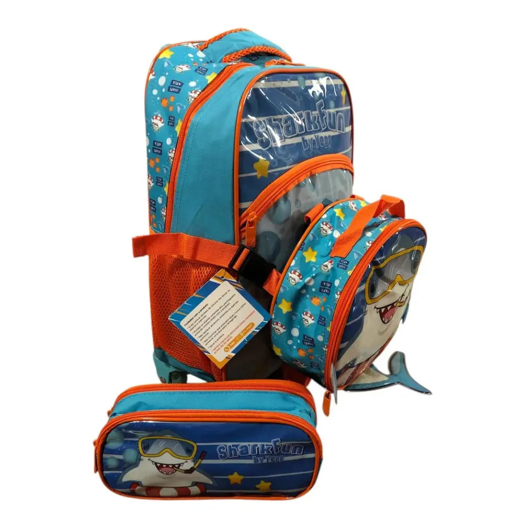 Kit Mochila de Rodinhas Masculina Azul Claro Yepp 3 Peças