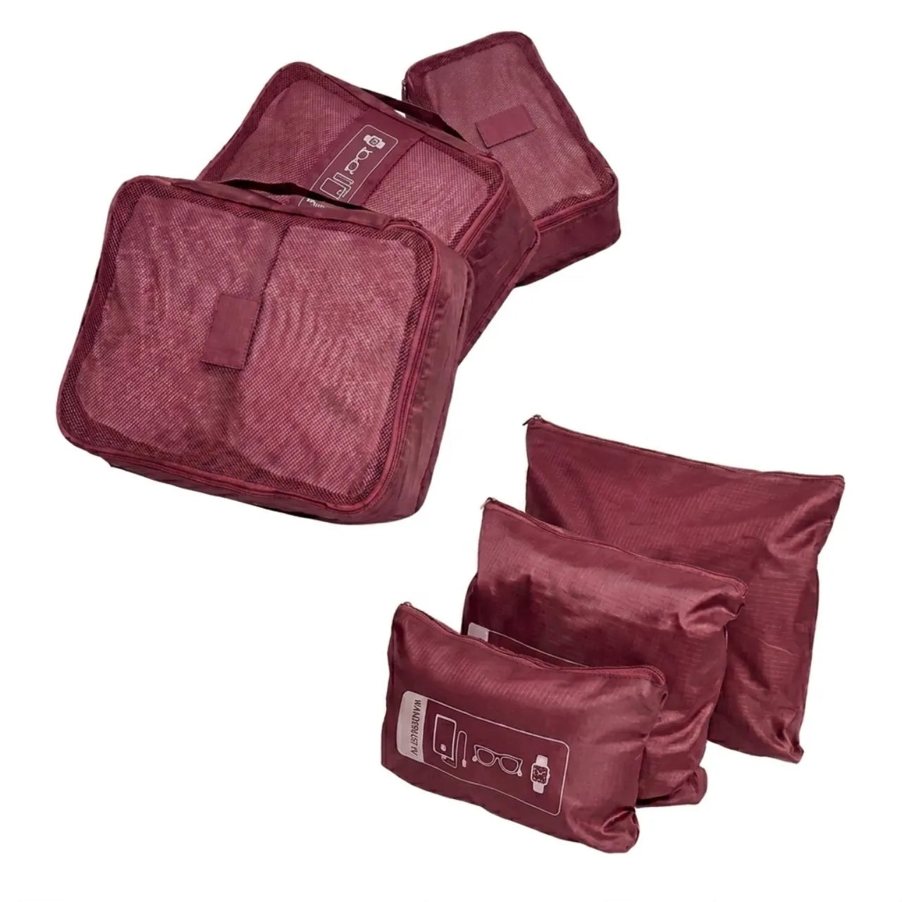 Kit Organizador de Mala Qualis Nylon Vinho 6 Peças