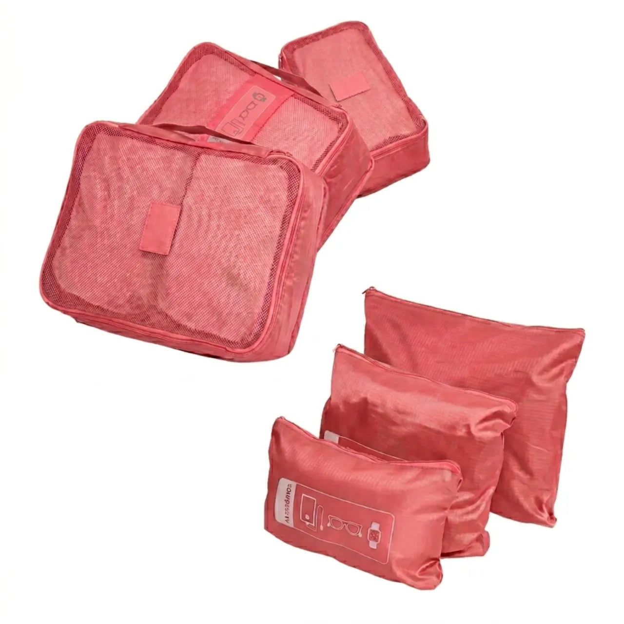 Kit Organizador de Mala Qualis Nylon Rosa 6 Peças