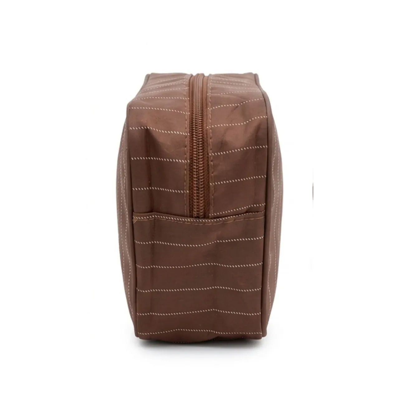Necessaire Listrada Marrom com Alça e Zíper