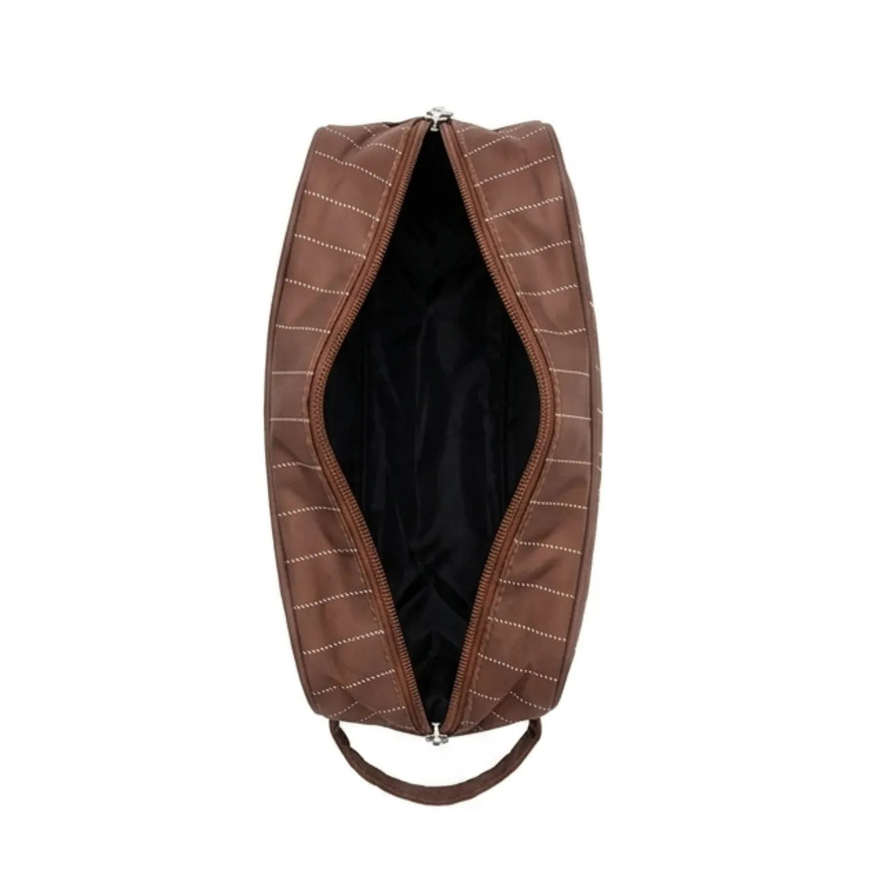 Necessaire Listrada Marrom com Alça e Zíper