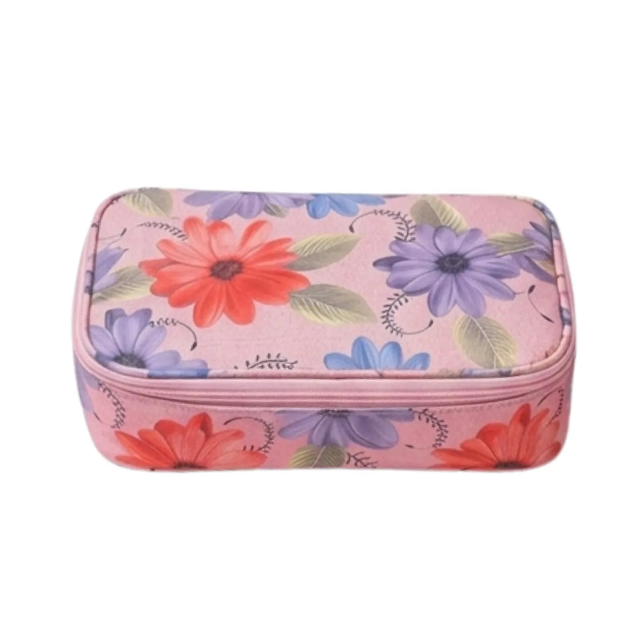 Kit Necessaire 4 Peças Rosa Floral com Zíper Organizador