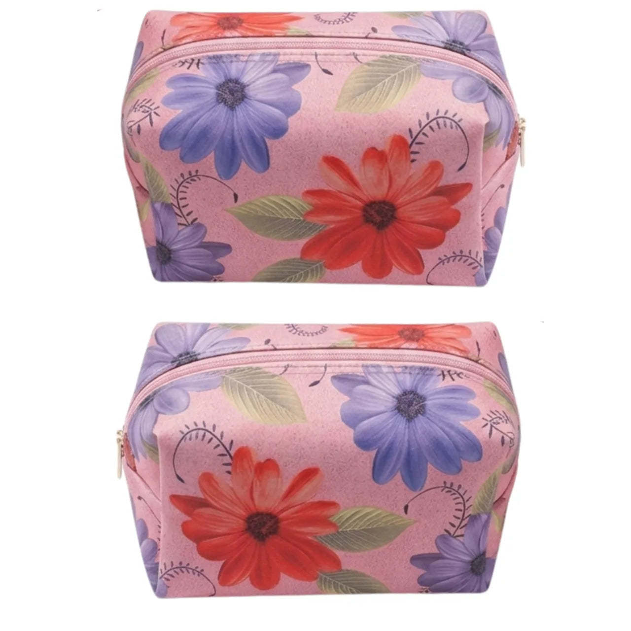 Kit Necessaire 4 Peças Rosa Floral com Zíper Organizador