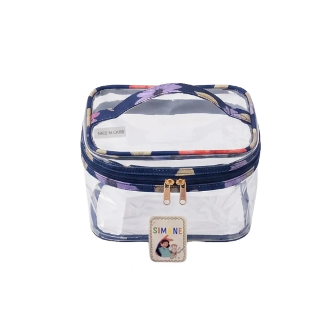 Kit Necessaire 4 Peças Marinho Floral com Zíper Organizador