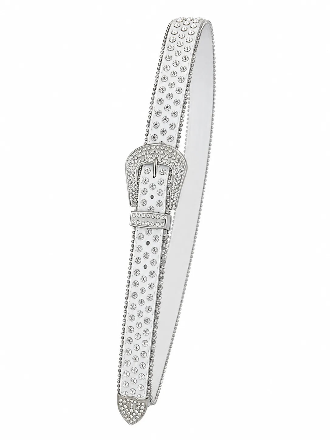 Cinto Feminio Strass Branco Ajustável Estilo Moderno