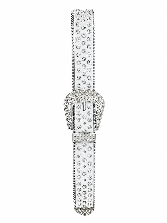 Cinto Feminio Strass Branco Ajustável Estilo Moderno