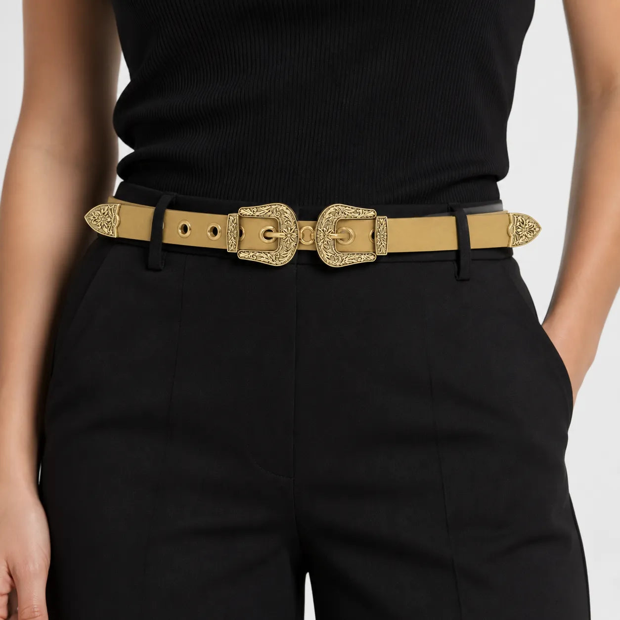 Cinto Feminino Marrom Claro com Strass Estilo Elegante Premium