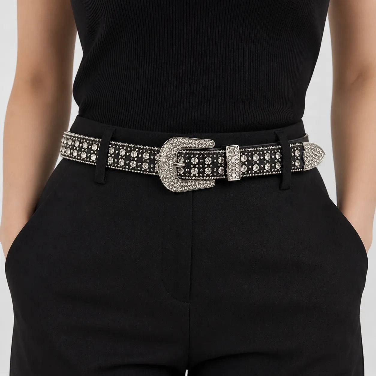 Cinto Feminino Preto com Strass Estilo Premium Elegante