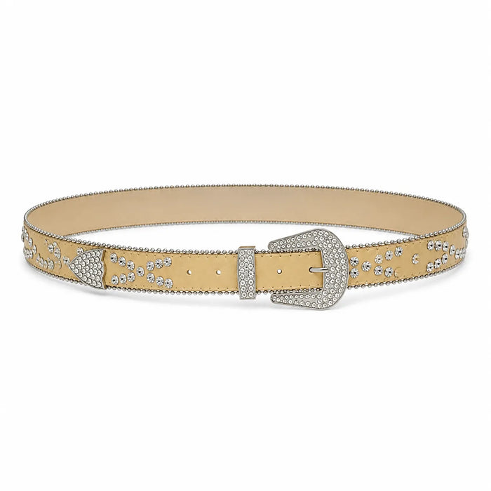 Cinto Feminino Bege com Strass Estilo Premium Elegante