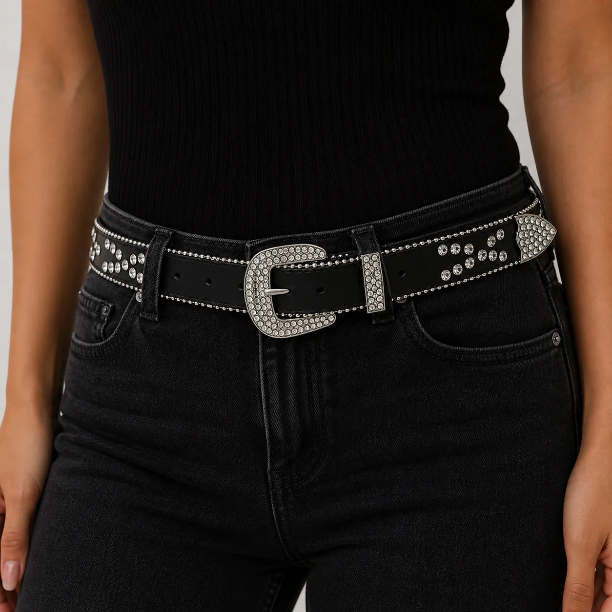 Cinto Feminino Strass Preto Ajustável