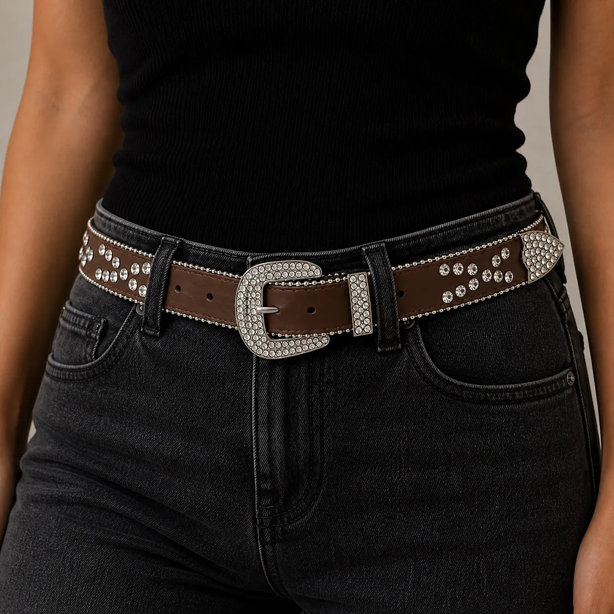 Cinto Feminino Strass Marrom Ajustável