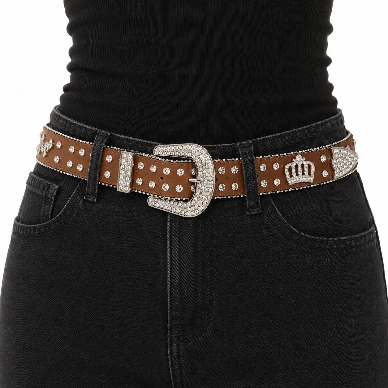 Cinto Feminino Marrom Coroa Sofisticado Fashion