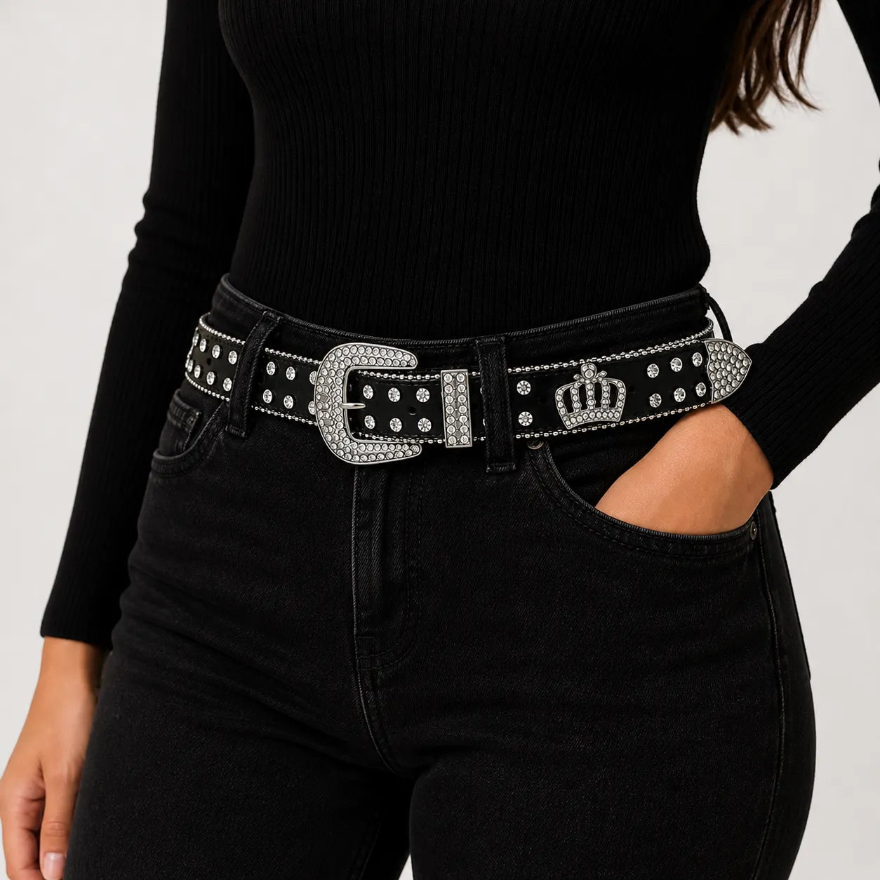 Cinto Feminino Preto Coroa Sofisticado Fashion