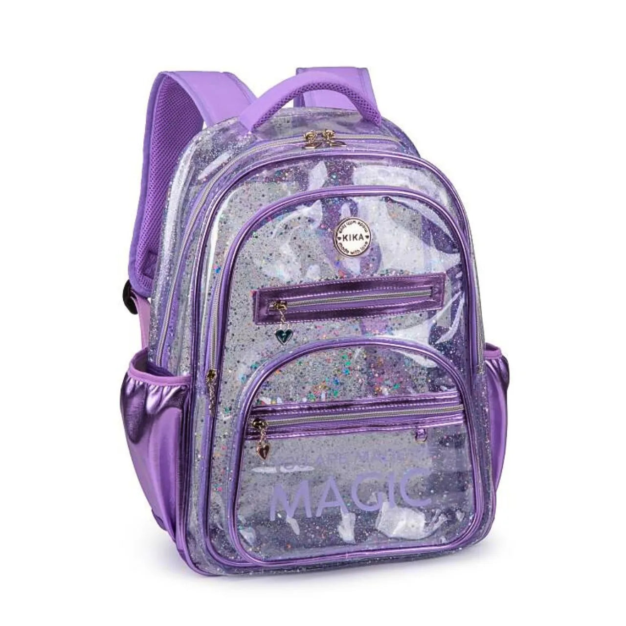 Mochila De Costa Transparente Lilas Kika