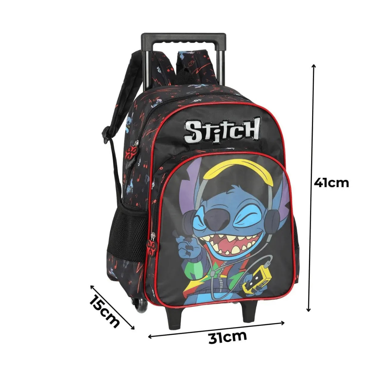 Kit Mochila de Roda Stitch Preto com Lancheira e Estojo Box