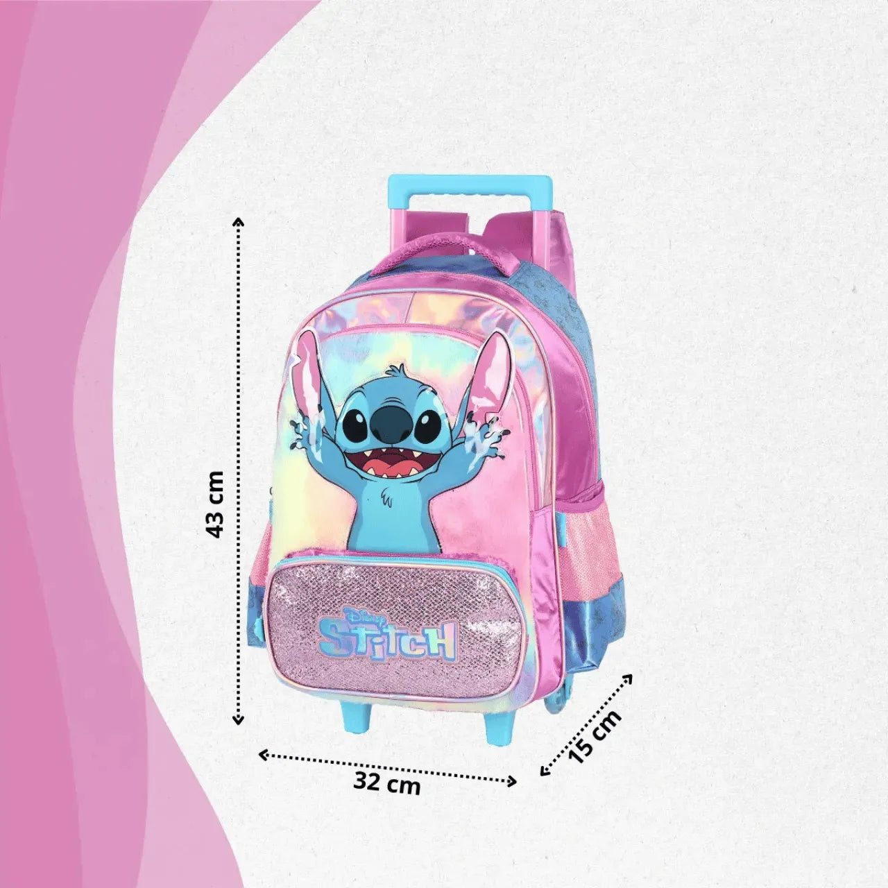 Kit Mochila Rodinha Stitch Roxo com Lancheira e Estojo Box