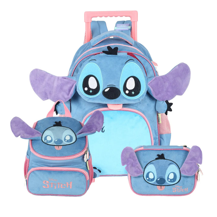 Kit Mochila de Roda Stitch Azul com Lancheira e Estojo Box