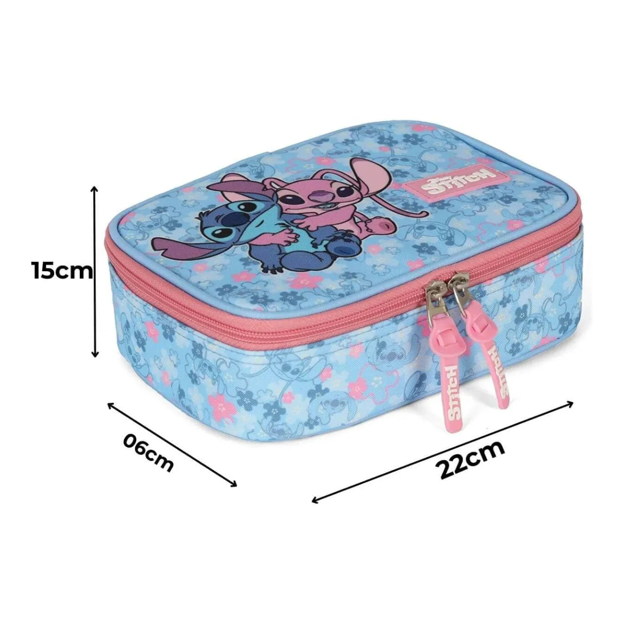 Kit Mochila Roda Stitch e Angel Azul e Rosa com Estojo Box