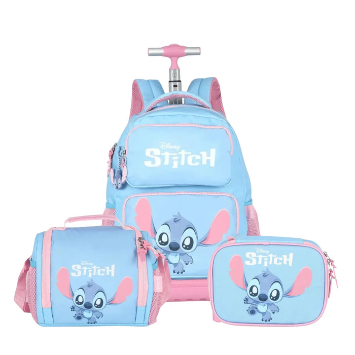 Kit Mochila de Roda Stitch Azul com Lancheira e Estojo Box